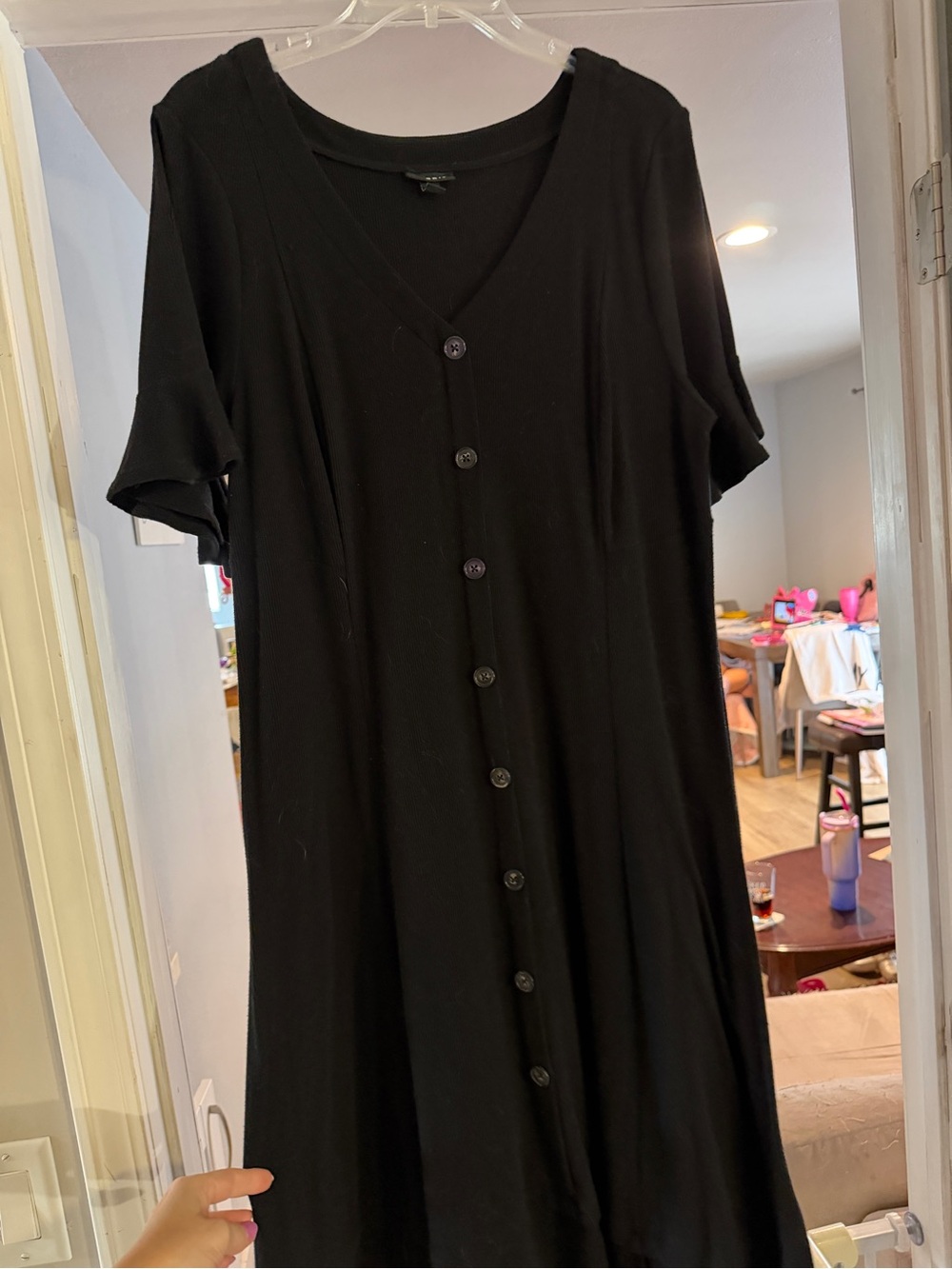 Casual Black V-Neck Button-Front Women’s Dress